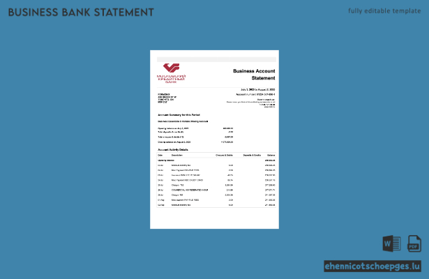 Beispiel eines Kontoauszugs der Russia Credit Bank of Moscow (Word- und PDF-Datei)